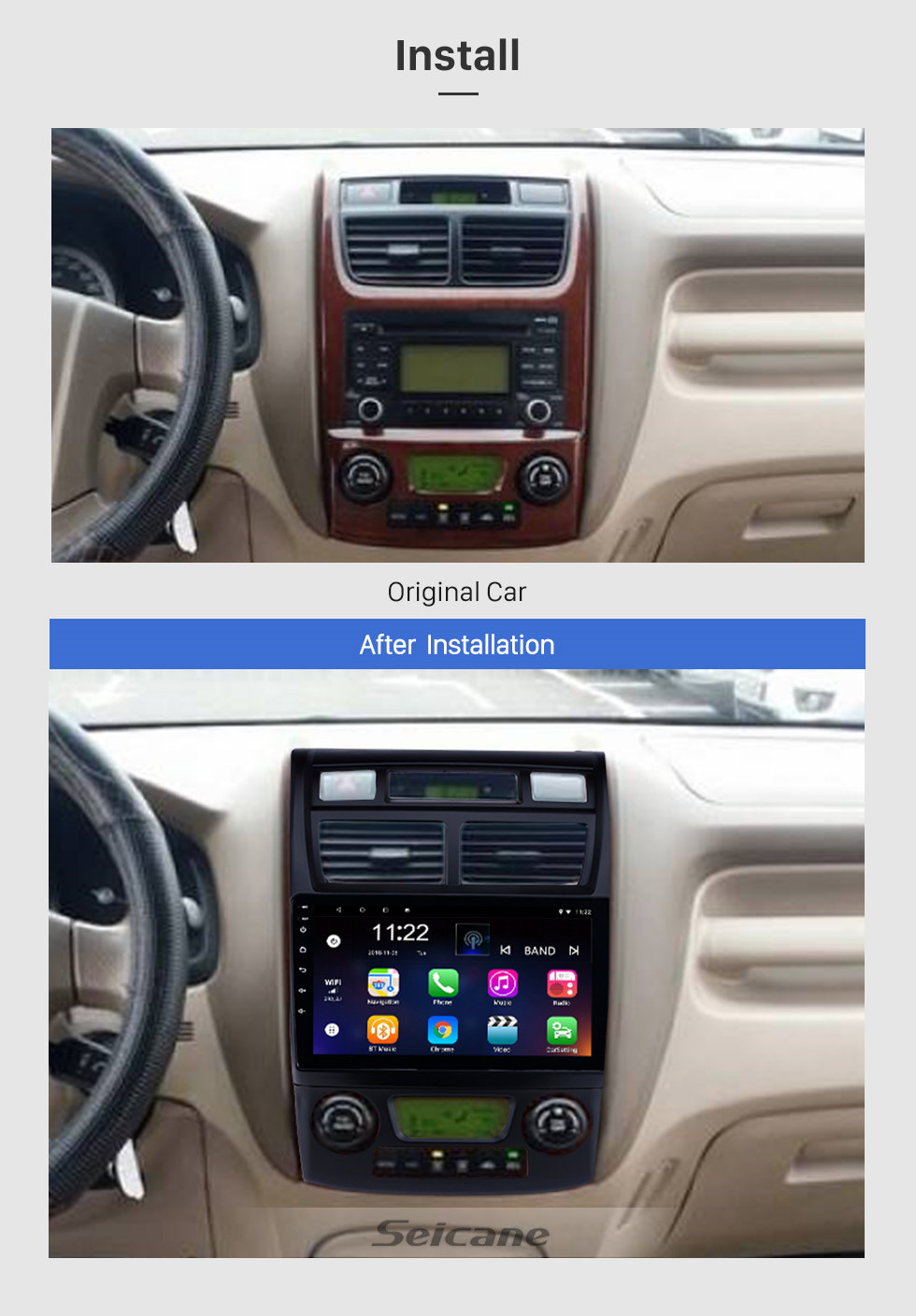Seicane 2006-2017 KIA Sportage Auto A/C Android 10.0 Bluetooth Radio GPS Navi system auto stereo with WIFI AUX FM USB support DVR Backup Camera TPMS OBD2 