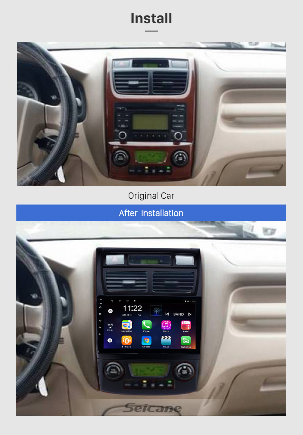 Seicane 2007-2017 KIA Sportage Auto A / C Android 10.0 Radio Bluetooth GPS Système de navigation auto stéréo avec WIFI AUX FM Prise en charge DVR Caméra de recul TPMS OBD2 3G