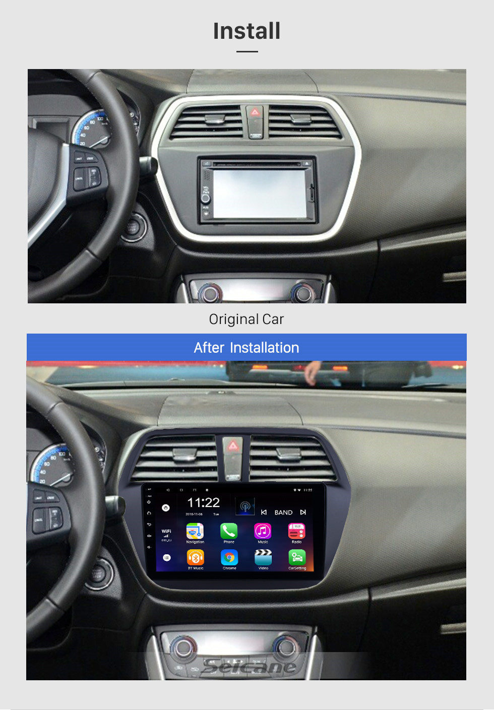 Seicane Android 10.0 9 pulgadas 2014-2017 Suzuki S-Cross SX4 HD Pantalla táctil Radio GPS Navi Soporte Bluetooth OBD2 DVR WIFI SWC TPMS