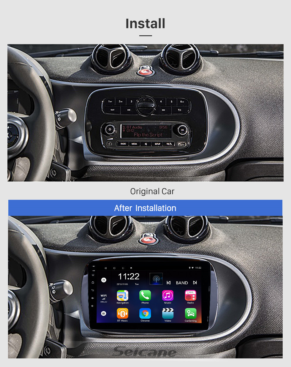Seicane HD Pantalla táctil 9 pulgadas Android 10.0 Radio de navegación GPS para 2016 Mercedes Benz Smart con soporte Bluetooth AUX DVR Carplay OBD Control del volante