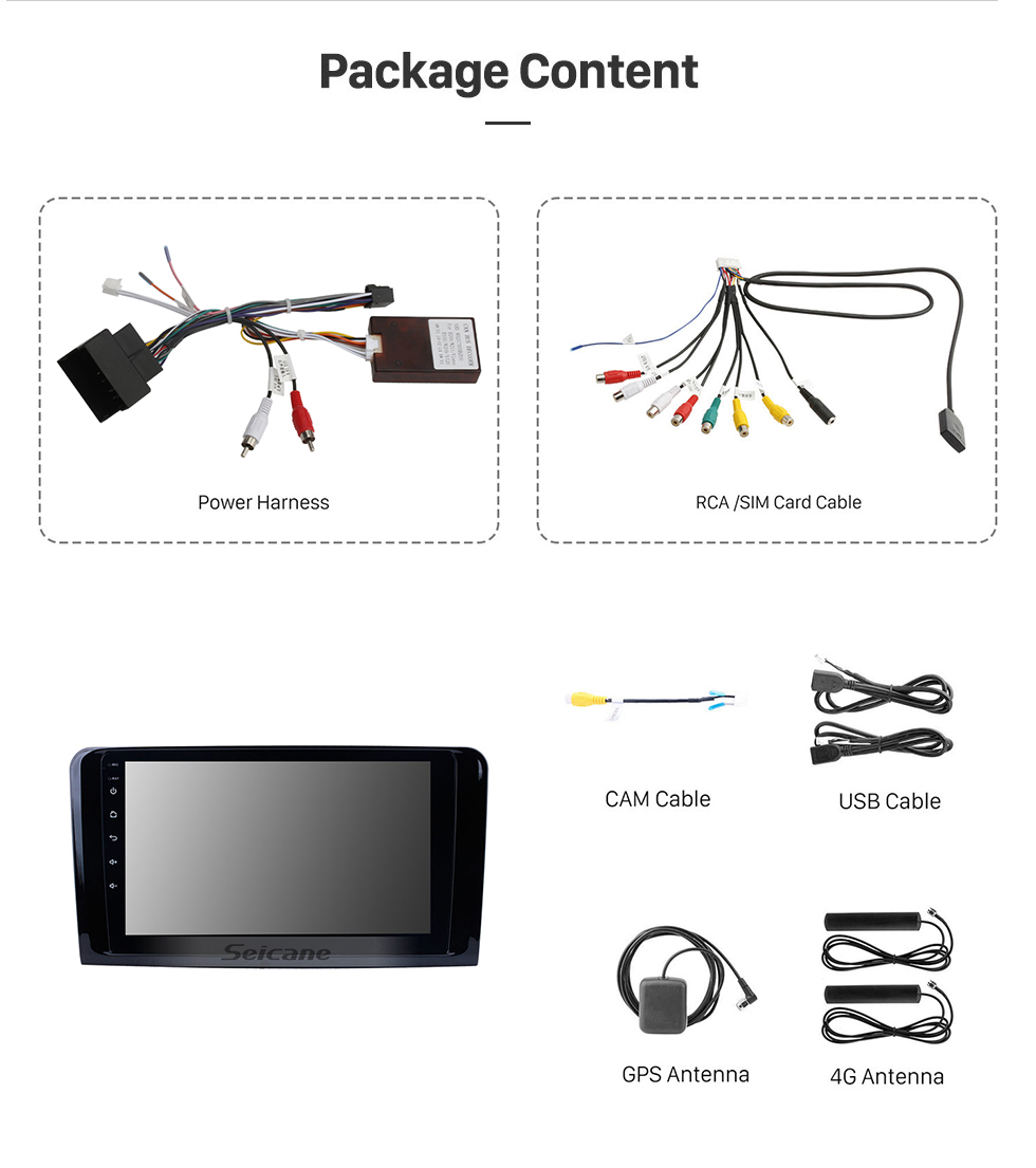 Seicane 9 pulgadas para 2005-2012 Mercedes Benz ML CLASS W164 ML350 ML430 ML450 ML500 Android 13.0 Pantalla táctil capacitiva Radio Sistema de navegación GPS Bluetooth TPMS DVR OBD II Cámara trasera AUX USB SD 3G WiFi