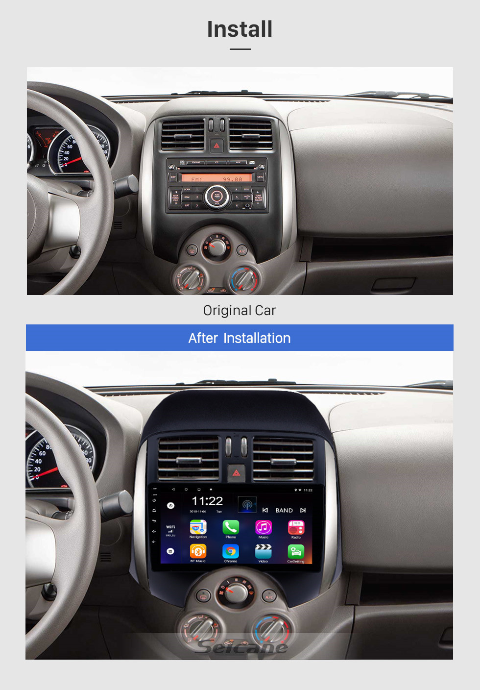 Seicane Soem 9 Zoll 2011 2012 Nissan altes sonniges GPS-Navigationssystem Android 10.0 Multimedia-Radio mit Bluetooth-WIFI-Touchscreen-Musikunterstützung 3G-Modul TPMS-Rückfahrkamera