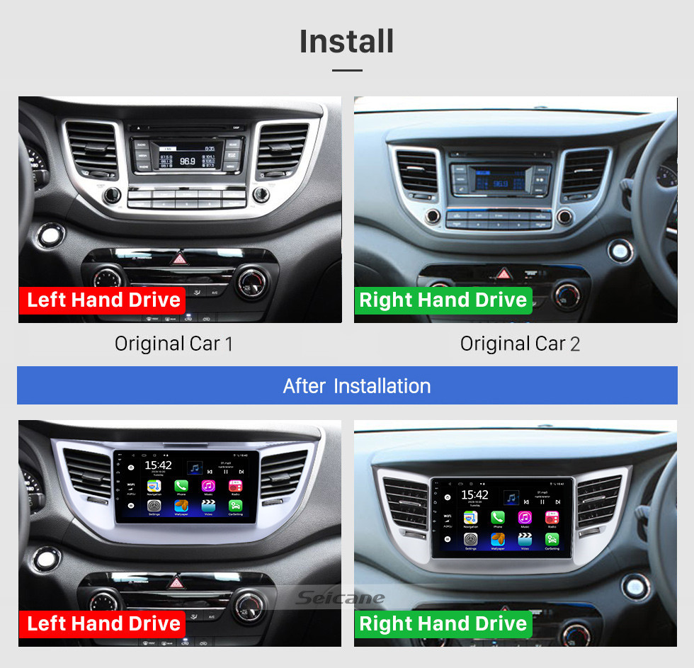 Seicane 9 Inch HD Touchscreen Android 10.0 for 2014 2015 2016 2017 2018 Hyundai TUCSON GPS Navigation System Radio with Bluetooth USB support Carplay Steering Wheel Control