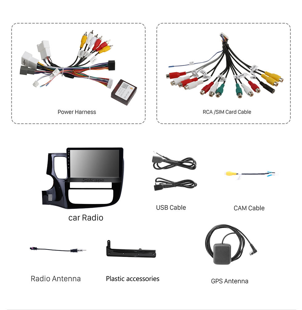 Seicane Sistema de navegação GPS de rádio OEM Android 13.0 de 10,1 polegadas para 2017 MITSUBISHI Outlander LHD com tela de toque Bluetooth HD TPMS DVR OBD II câmera traseira AUX WiFi