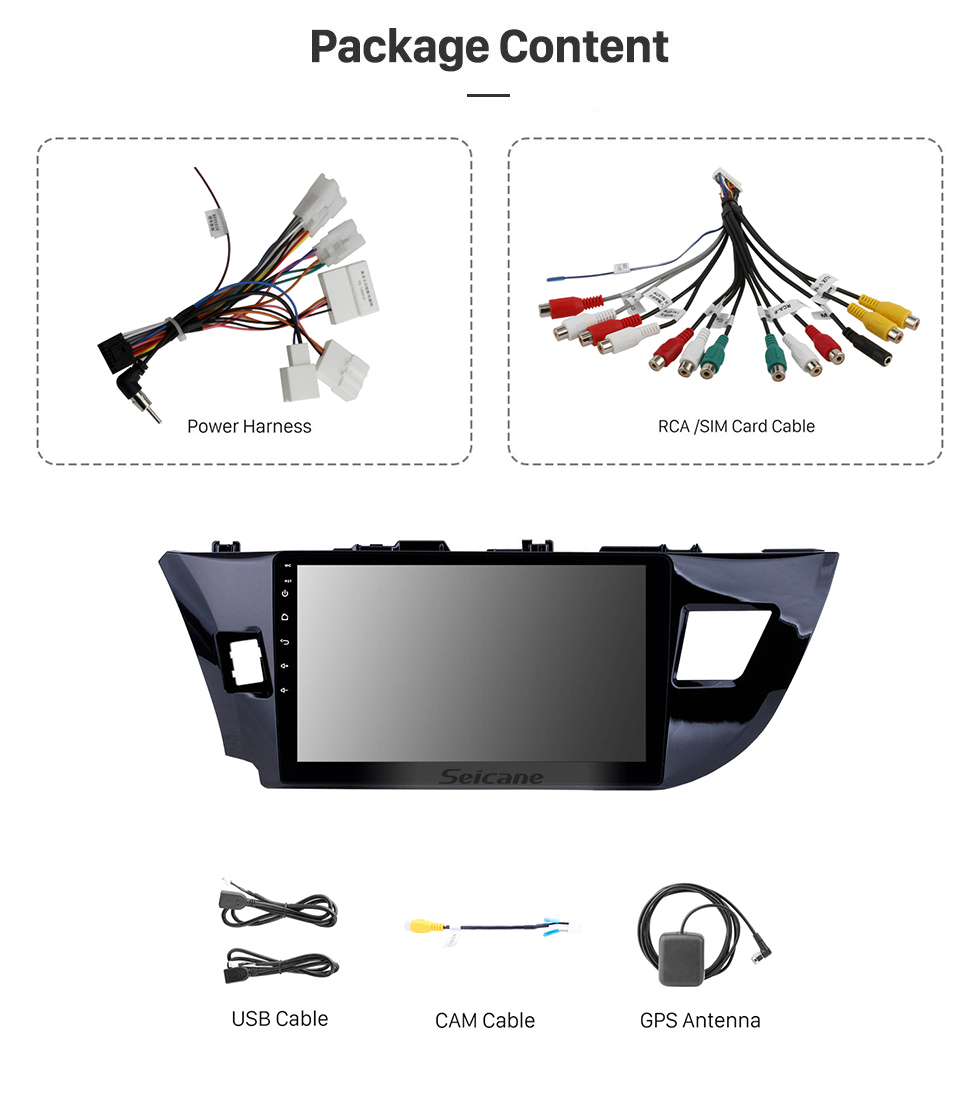 Seicane 10.1 pulgadas Android 10.0 Pantalla táctil radio Bluetooth Sistema de navegación GPS para Toyota Corolla 11 2012-2014 2015 2016 E170 E180 Soporte TPMS DVR OBD II USB SD WiFi Cámara trasera Control del volante HD 1080P Video AUX