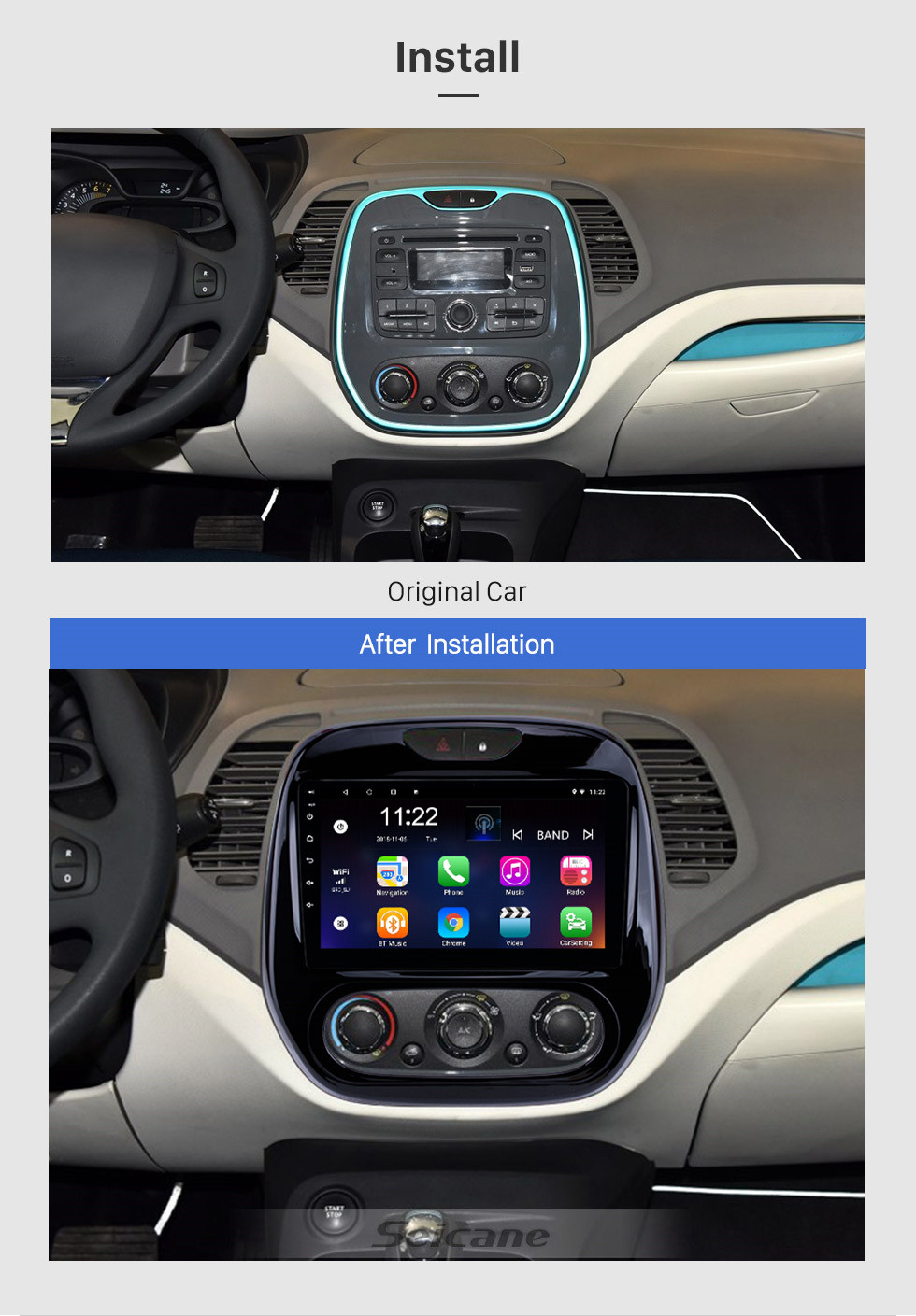 Seicane 2011-2016 renault captur clio samsung qm3 manual a/c 9 polegadas android 10.0 rádio gps navegação bluetooth wifi usb aux volante controle dvr tpms obd Seicane 2011-2016 renault captur clio samsung qm3 manual a/c 9 polegadas android 10.0 rádio gps navegação bluetooth wifi usb aux volante controle dvr tpms obd