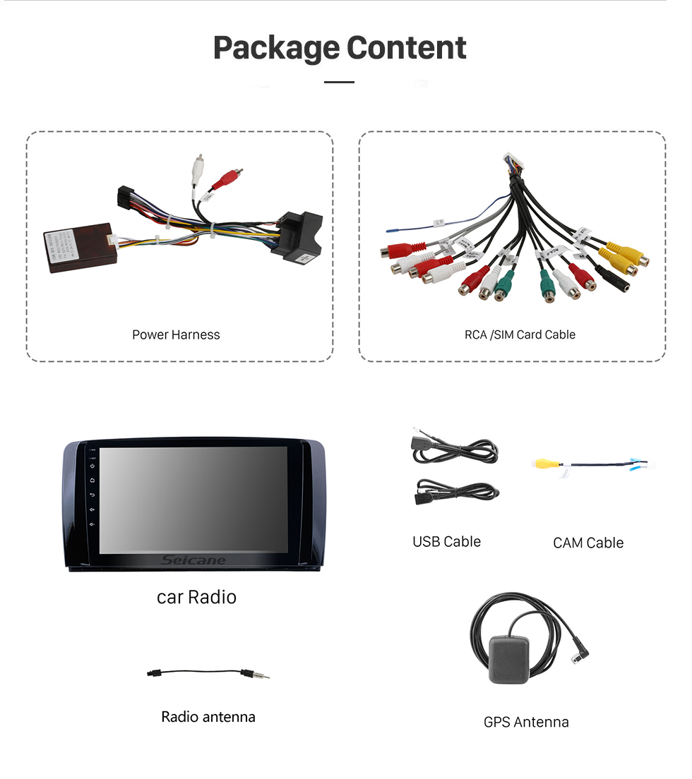 Seicane OEM Android 13.0 Système de navigation GPS Radio pour 2006-2013 Mercedes Benz Classe R W251 R280 R300 R320 R350 R63 avec Bluetooth HD 1024 * 600 écran tactile soutien OBD2 DVR caméra de recul TV 3G WIFI