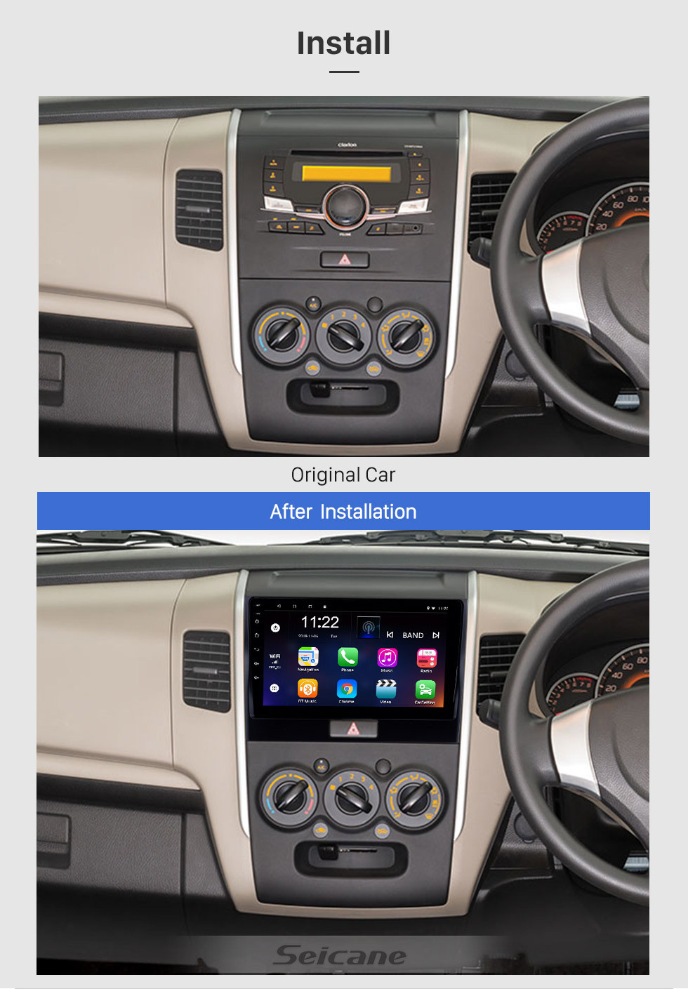 Seicane Écran tactile 9 pouces Android 10.0 2010-2018 Radio de navigation SUZUKI WAGONR GPS avec USB WIFI Support Bluetooth TPMS DVR SWC Carplay 1080P Vidéo DAB +