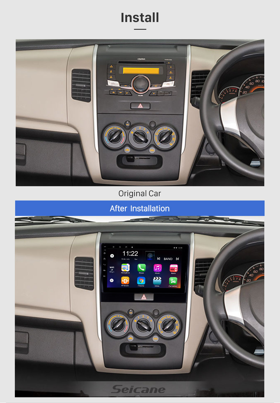 Seicane Pantalla táctil de 9 pulgadas Android 10.0 2010-2018 SUZUKI WAGONR Radio de navegación GPS con USB WIFI Bluetooth compatible TPMS DVR SWC Carplay 1080P Video DAB +