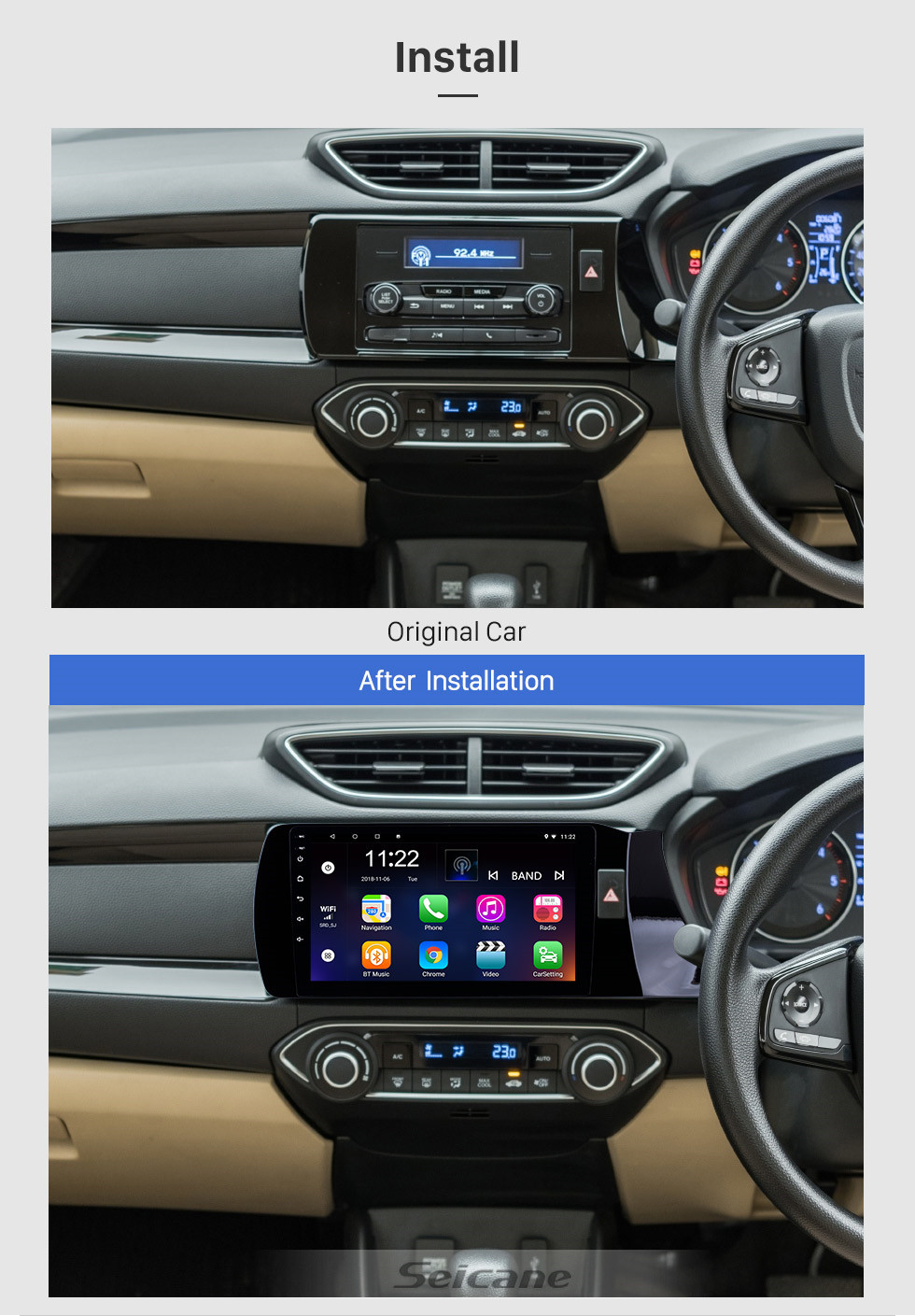 Seicane 2018-2019 HONDA Amaze RHD Android 10.0 Pantalla táctil 9 pulgadas Unidad principal Bluetooth Navegación GPS Estéreo con soporte AUX WIFI DAB + OBD2 DVR SWC TPMS Carplay
