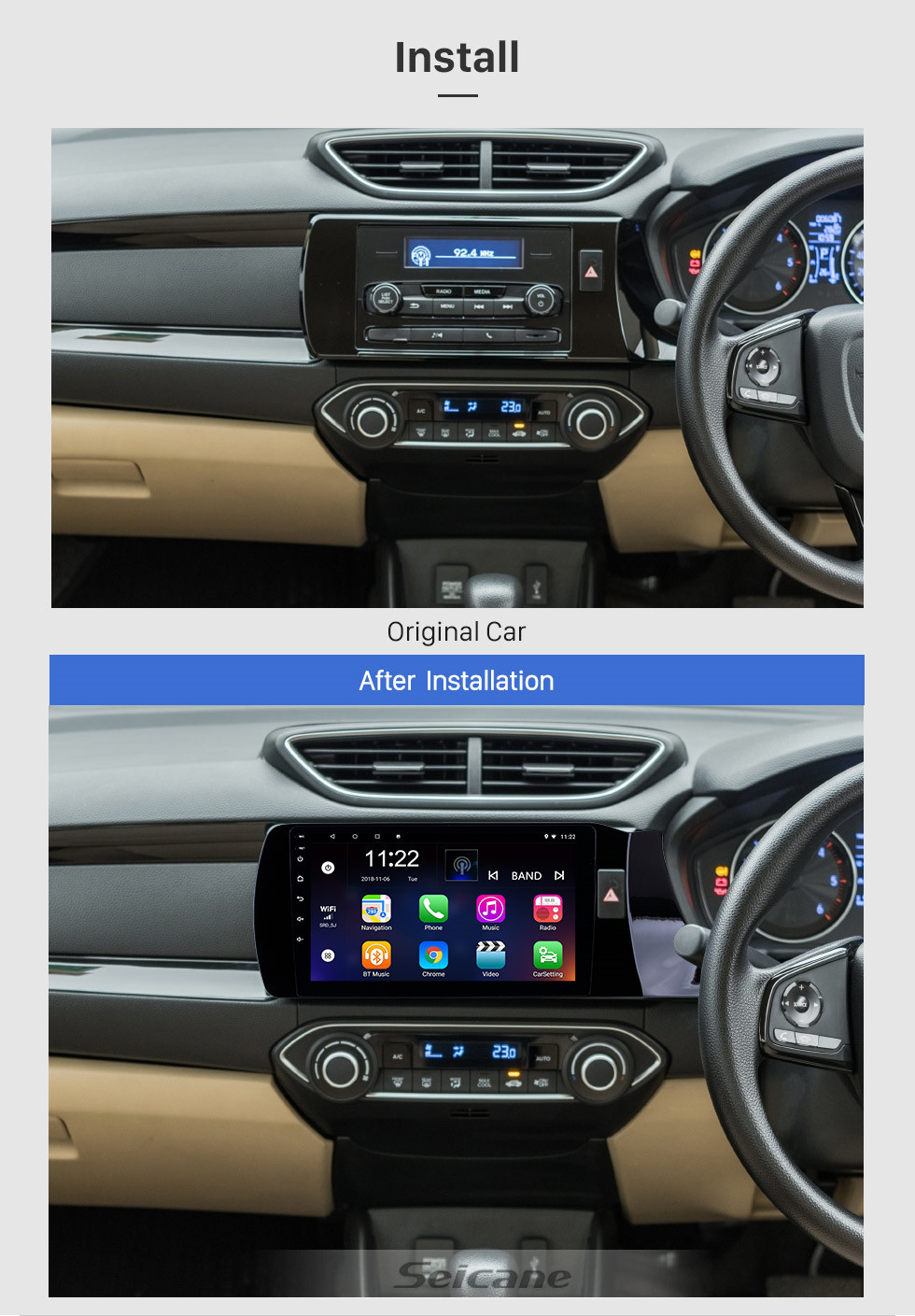 Seicane 2018-2019 HONDA Amaze RHD Android 10.0 Écran tactile Unité centrale 9 pouces Bluetooth Navigation GPS Stéréo avec prise en charge AUX WIFI DAB + OBD2 DVR SWC TPMS Carplay