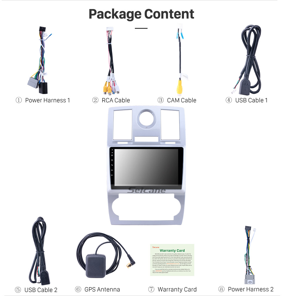 Seicane Radio à écran tactile OEM HD pour 2004-2008 Chrysler Aspen 300C 9 pouces Android 10.0 Stéréo de voiture USB Bluetooth Prise en charge AUX Carplay DVR TPMS Caméra de recul OBD