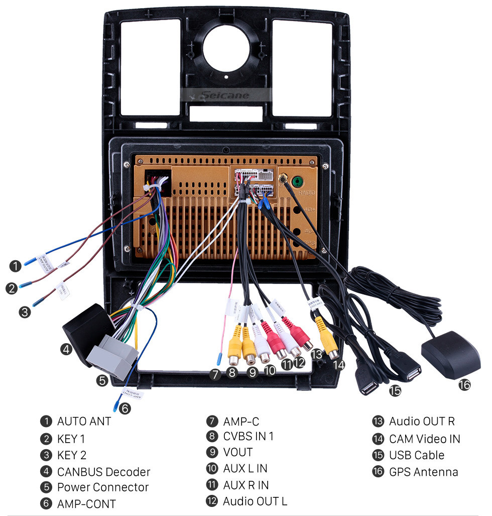 Seicane Rádio touchscreen oem hd para 2004-2008 chrysler aspen 300c 9 polegadas android 10.0 carro estéreo usb bluetooth aux suporte carplay dvr tpms câmera de backup obd