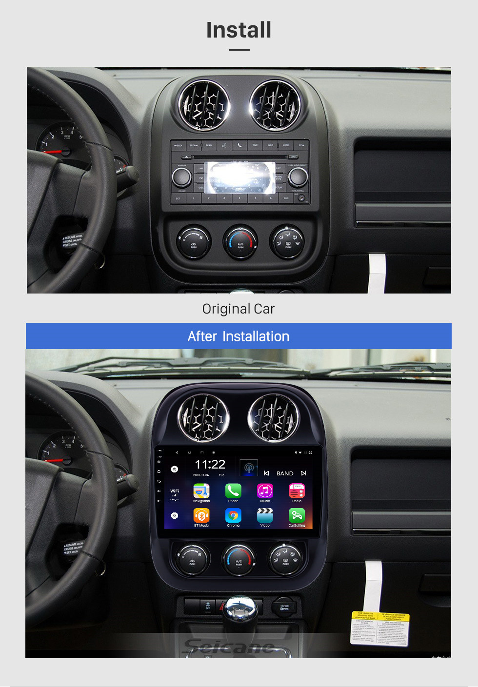 Seicane The 10.1 Inch 2014 2015 2016 Jeep Compass Android GPS Car Radio with Bluetooth WIFI USB support Steering Wheel Control Rear View Camera