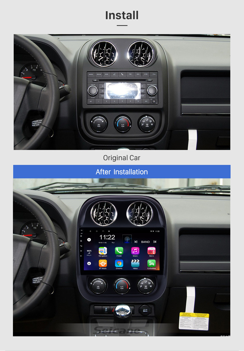 Seicane El 10.1 pulgadas 2014 2015 2016 Jeep Compass Android GPS Car Radio con Bluetooth WIFI Soporte USB Control del volante Cámara de visión trasera