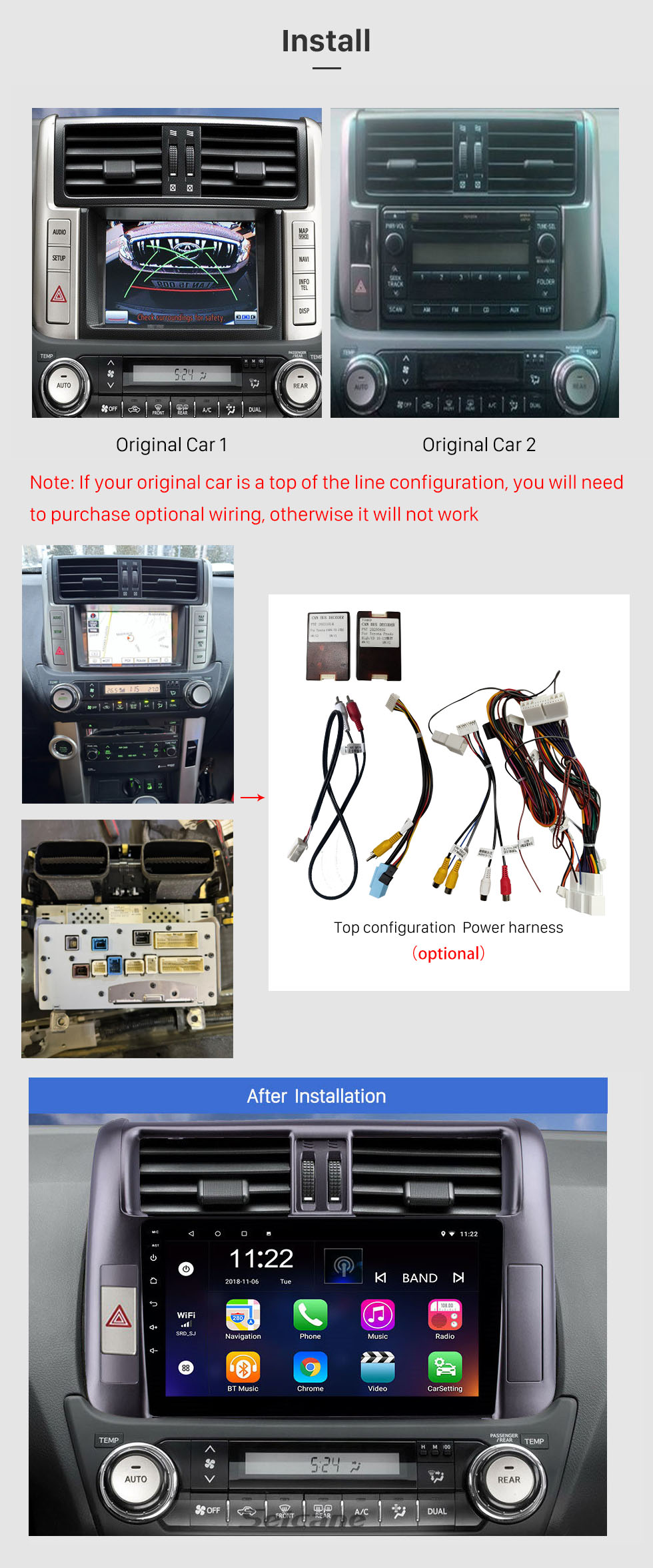 Seicane 9 дюймов 2010-2013 Toyota Prado 150 Android 10.0 Радио GPS система с 1024 * 600 сенсорным экраном Bluetooth Музыка поддержка OBD2 DVR Камера заднего вида ТВ 1080P 3G WIFI Управление рулевого колеса