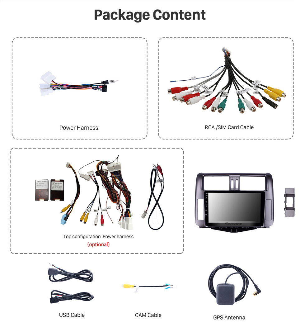 Seicane 9 pulgadas 2010-2013 Toyota Prado 150 Android 10.0 Radio GPS con 1024 * 600 Pantalla táctil Bluetooth Soporte de música OBD2 DVR Cámara de vista trasera TV 1080P 3G WIFI Control del volante