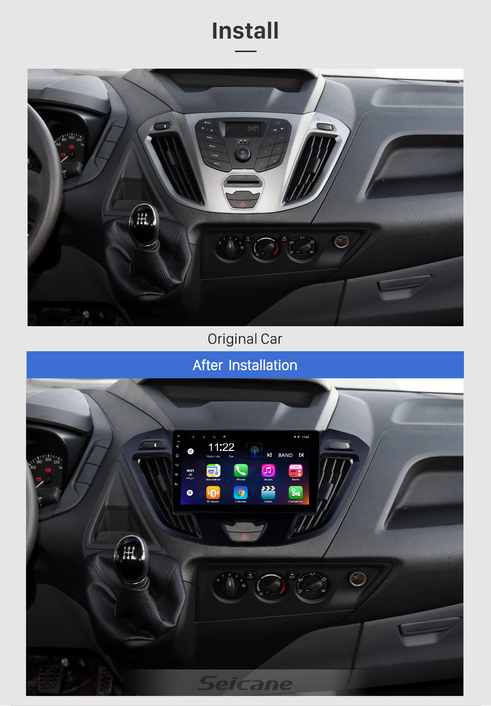 Seicane 9-дюймовый Android 10.0 2017-2019 Ford JMC Tourneo Низкая версия GPS-навигатор с поддержкой Bluetooth USB WIFI TPMS DVR SWC Carplay 1080P Video