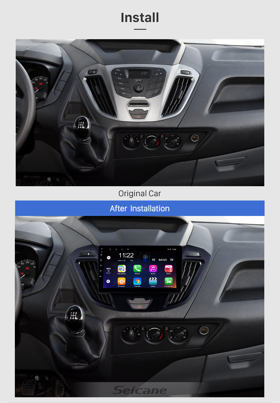 Seicane 9 polegada Android 10.0 2017-2019 Ford JMC Tourneo Versão Baixa Rádio de Navegação GPS com suporte a Bluetooth USB WIFI TPMS DVR SWC Carplay Vídeo 1080P