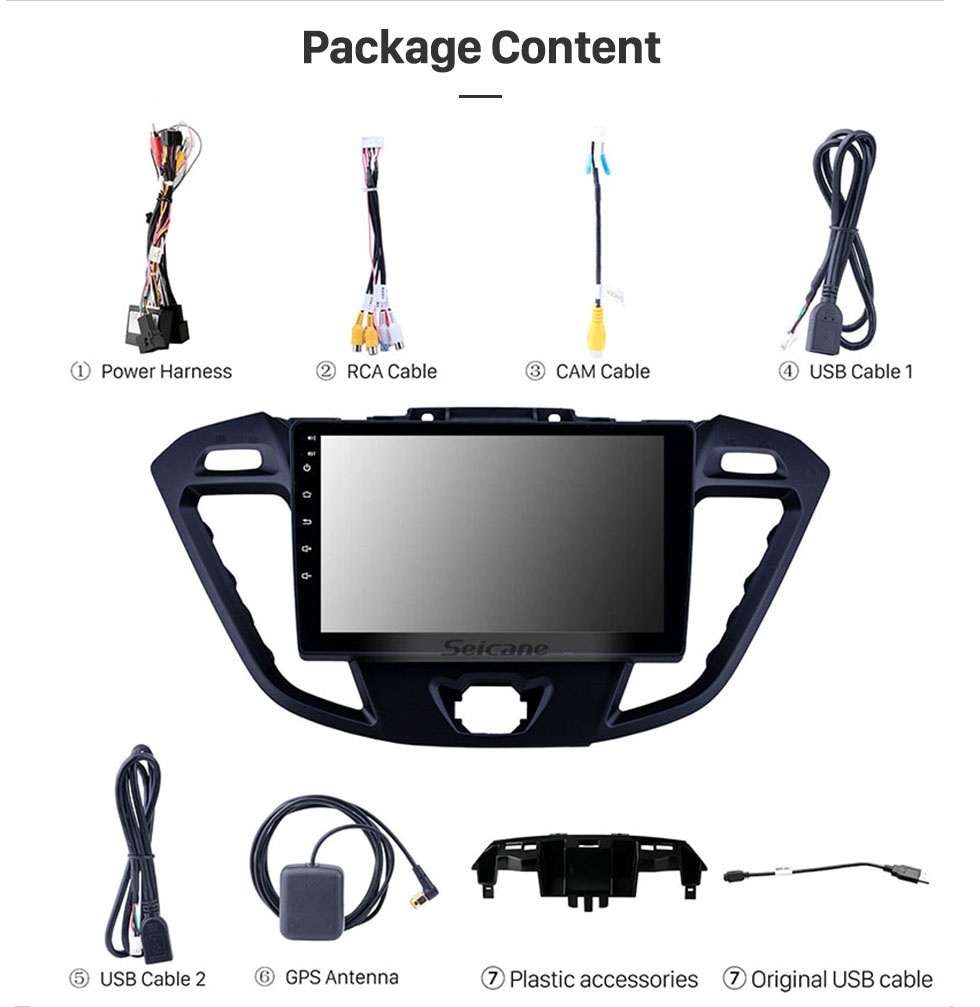 Seicane 9 pulgadas Android 10.0 2017-2019 Ford JMC Tourneo Versión baja Radio de navegación GPS con Bluetooth USB WIFI compatible TPMS DVR SWC Carplay 1080P Video