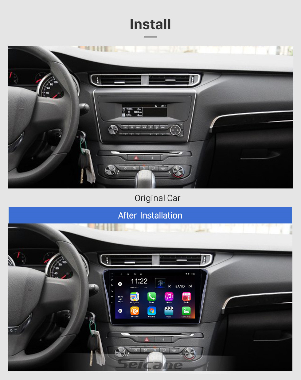 Seicane 2014 Peugeot 408 Touchscreen Android 10.0 10,1-Zoll-Kopfeinheit-Bluetooth-Stereo mit USB AUX WIFI-Unterstützung DAB + OBD2 DVR-Lenkradsteuerung