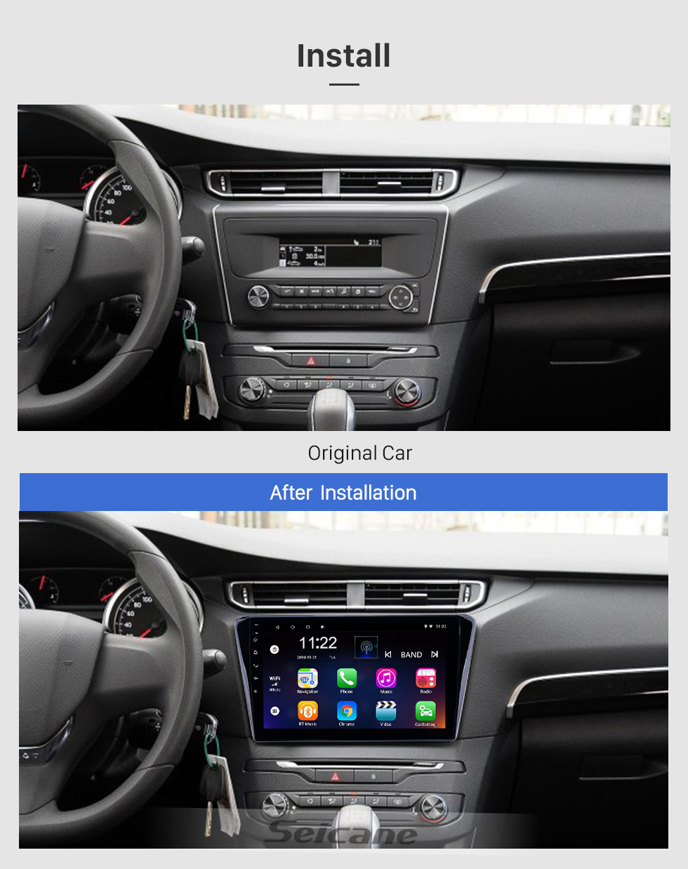 Seicane 2014 Peugeot 408 tela sensível ao toque Android 10.0 10.1 polegada unidade de cabeça Bluetooth estéreo com suporte USB AUX WIFI DAB + OBD2 DVR Controle de volante