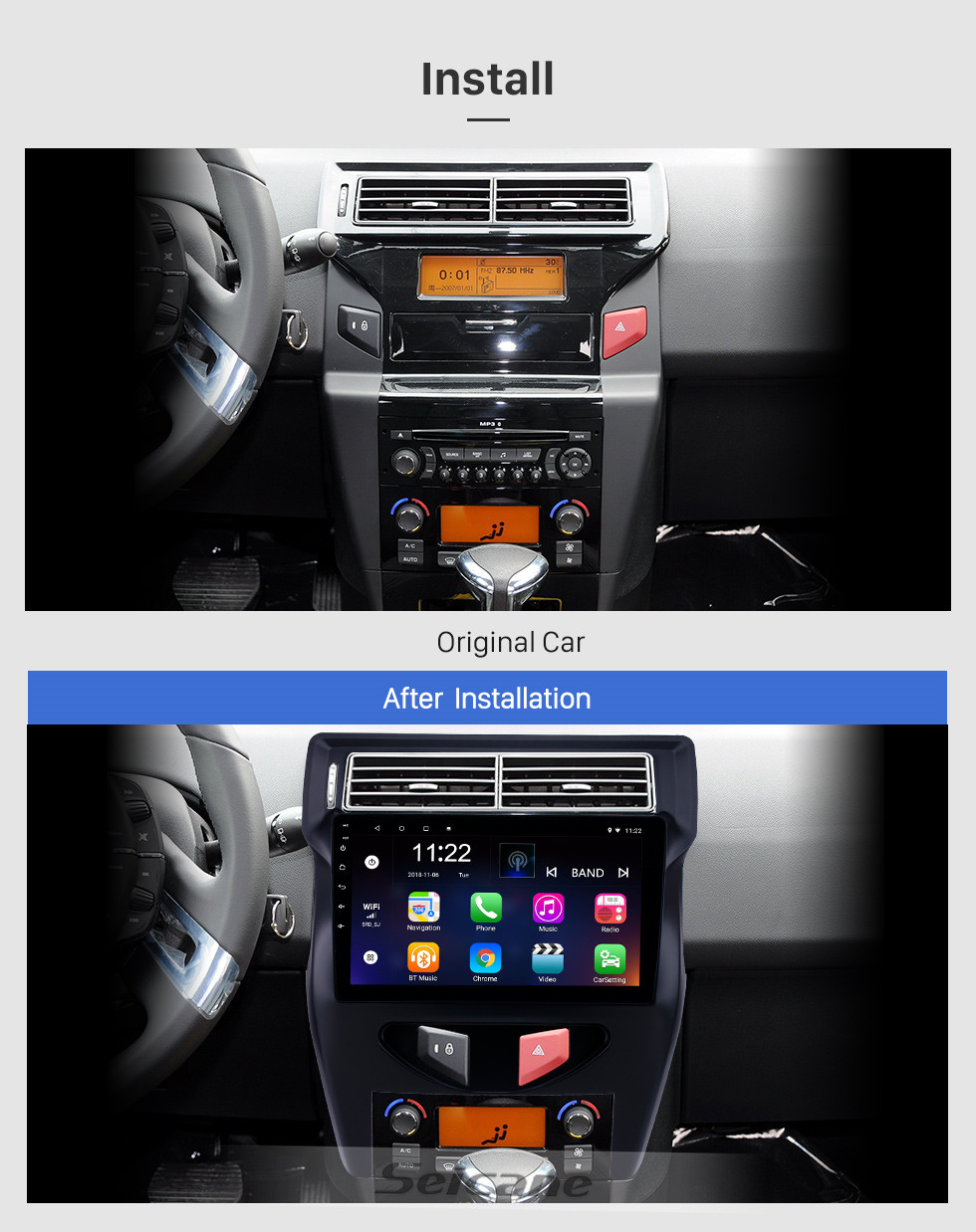 Seicane OEM 10,1 pouces Android 10.0 Radio pour 2012-2016 Citroen C4 C-QUATRE Bluetooth Wifi HD Navigation GPS AUX support USB OBD2 Carplay Mirror Link