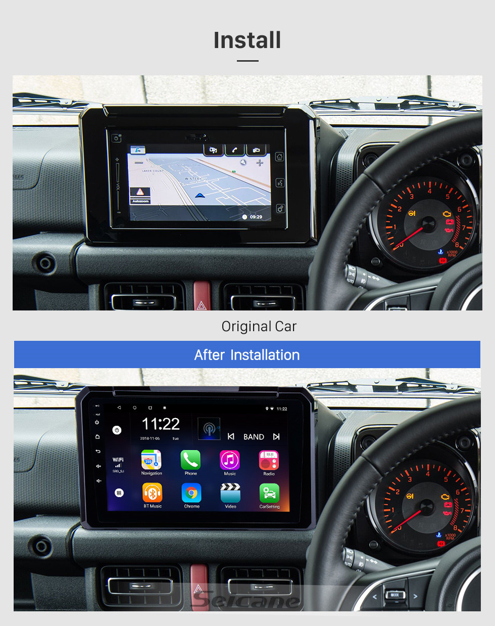 Seicane Venda quente de 9 polegada HD Touchscreen Android 10.0 2019 Suzuki JIMNY Navegação GPS Rádio com USB WIFI Bluetooth suporte TPMS DVR SWC Carplay