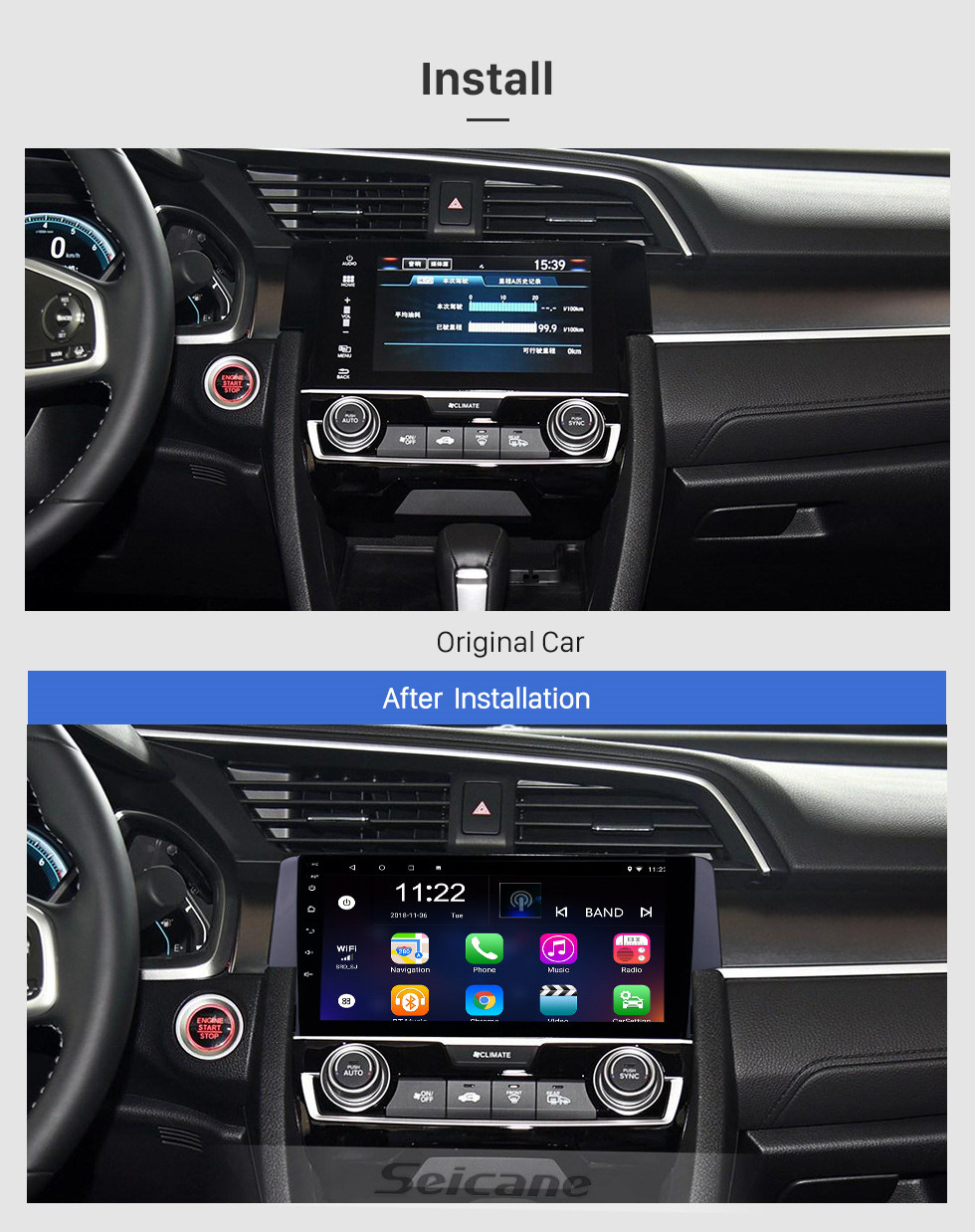 Seicane OEM 9 polegadas android 13.0 rádio para 2015 2016 honda civic bluetooth wifi hd touchscreen suporte de navegação gps carplay dvr obd câmera retrovisor Seicane OEM 9 polegadas android 13.0 rádio para 2015 2016 honda civic bluetooth wifi hd touchscreen suporte de navegação gps carplay dvr obd câmera retrovisor
