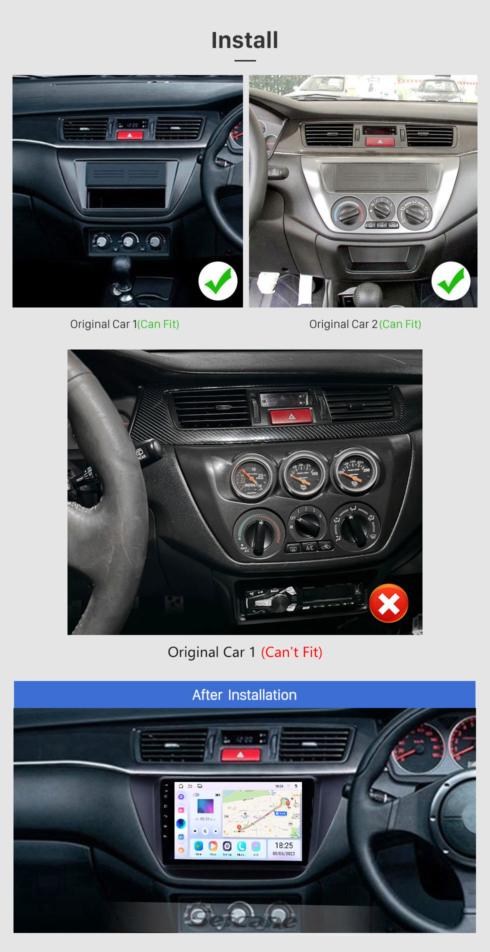 Seicane OEM 9 polegada Android 13.0 Rádio para 2006-2010 MITSUBISHI LANCER IX Bluetooth Wi-fi HD Touchscreen Navegação GPS AUX Suporte USB Carplay Backup camera DVR