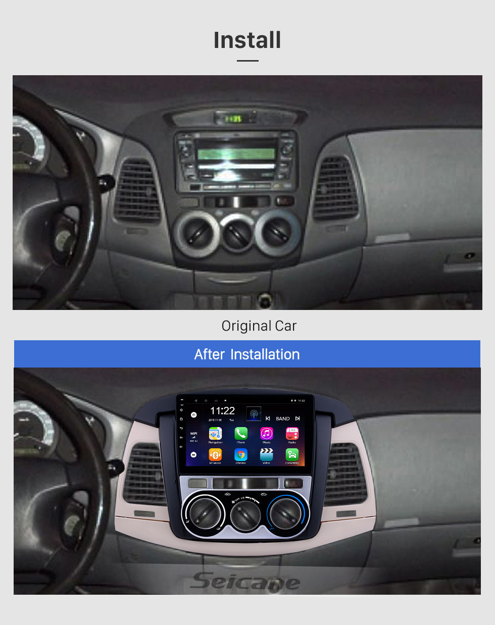 Seicane Android 10.0 Radio de navegación GPS de pantalla táctil de 9 pulgadas para 2007-2011 Toyota Innova Manual A / C con Bluetooth USB WIFI compatible Carplay SWC Cámara trasera