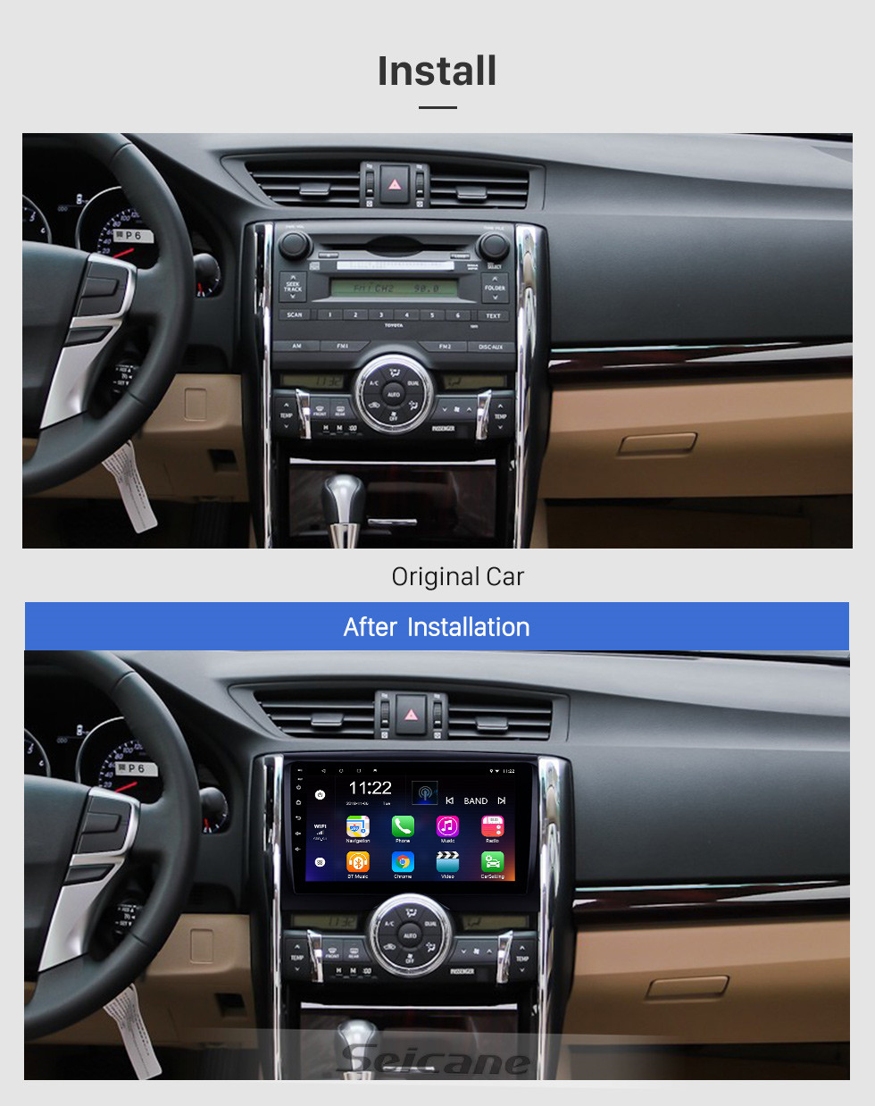 Seicane 2010-2015 TOYOTA REIZ Mark X 9 polegada Android 10.0 HD Tela Sensível Ao Toque de Rádio Bluetooth Navegação GPS USB estéreo suporte AUX Carplay 3G WIFI Link Espelho