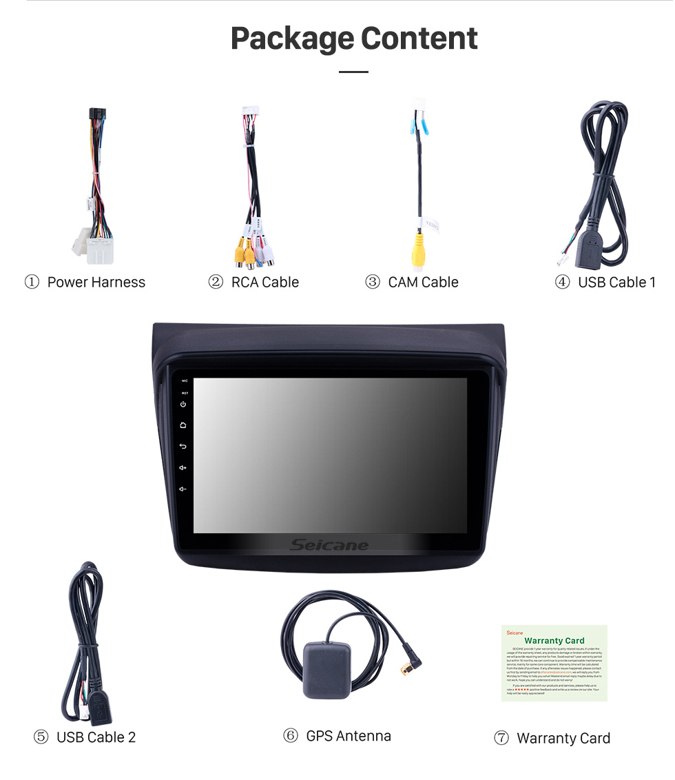 Seicane HD Touchscreen 9 Zoll Android 10.0 GPS-Navigationsradio für 2010 MITSUBISHI PAJERO Sport / L200 / 2006 + Triton / 2008 + PAJERO Sport2 Montero Sport / 2010 + Pajero Dakar / 2008 + Challenger mit USB-Bluetooth-Unterstützung Carplay SWC