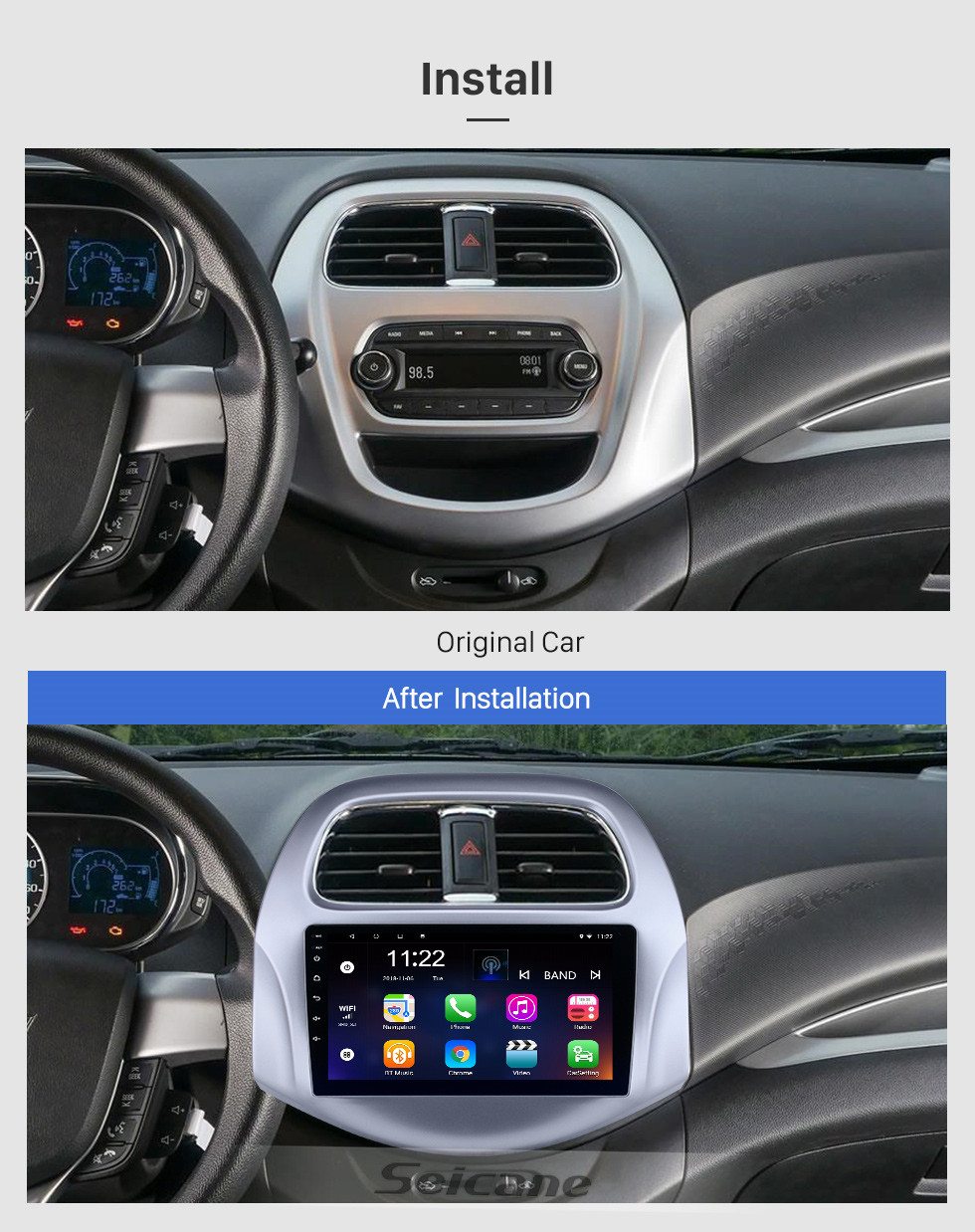 Seicane Écran tactile HD 9 pouces Android 10.0 Radio de navigation GPS pour 2018-2019 chevy Chevrolet Daewoo / Spark / Baic / Beat avec support AUX AUX DVR Carplay OBD