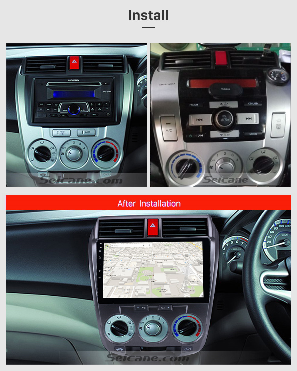 Seicane 2006-2013 Honda CITY HD 1024 * 600 Tela sensível ao toque Android 10.0 Rádio Estéreo do carro com navegação GPS Bluetooth USB WIFI OBD2 1080P Câmera retrovisora Link de espelho