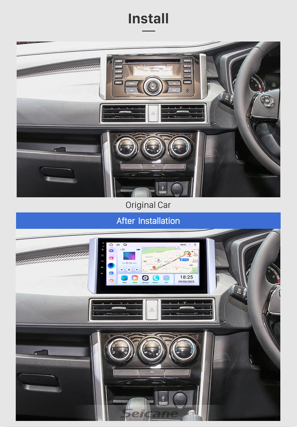 Seicane 2017-2018 Mitsubishi Xpander 9 inch Android 13.0 HD Touchscreen Bluetooth GPS Navigation Radio USB AUX support Carplay WIFI Mirror Link TPMS Seicane 2017-2018 Mitsubishi Xpander 9 inch Android 13.0 HD Touchscreen Bluetooth GPS Navigation Radio USB AUX support Carplay WIFI Mirror Link TPMS