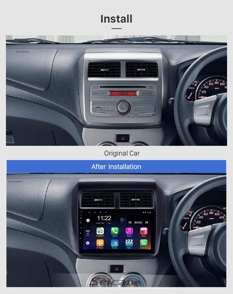 Seicane Toyota WIGO Android 10.0 Touchscreen 9-Zoll-Kopfeinheit Bluetooth GPS-Navigationsgerät mit AUX WIFI-Unterstützung DAB + OBD2 DVR SWC TPMS Carplay