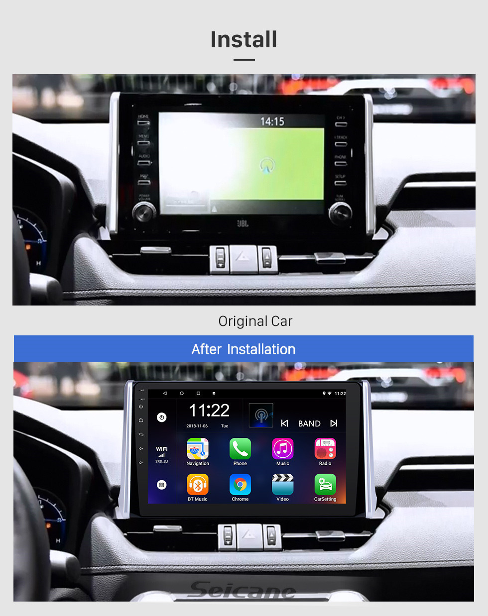 Seicane 10,1 pouces Android 13.0 HD Radio de navigation GPS à écran tactile pour Toyota RAV4 2019-2021 avec prise en charge Bluetooth USB WIFI AUX Carplay Caméra arrière OBD TPMS