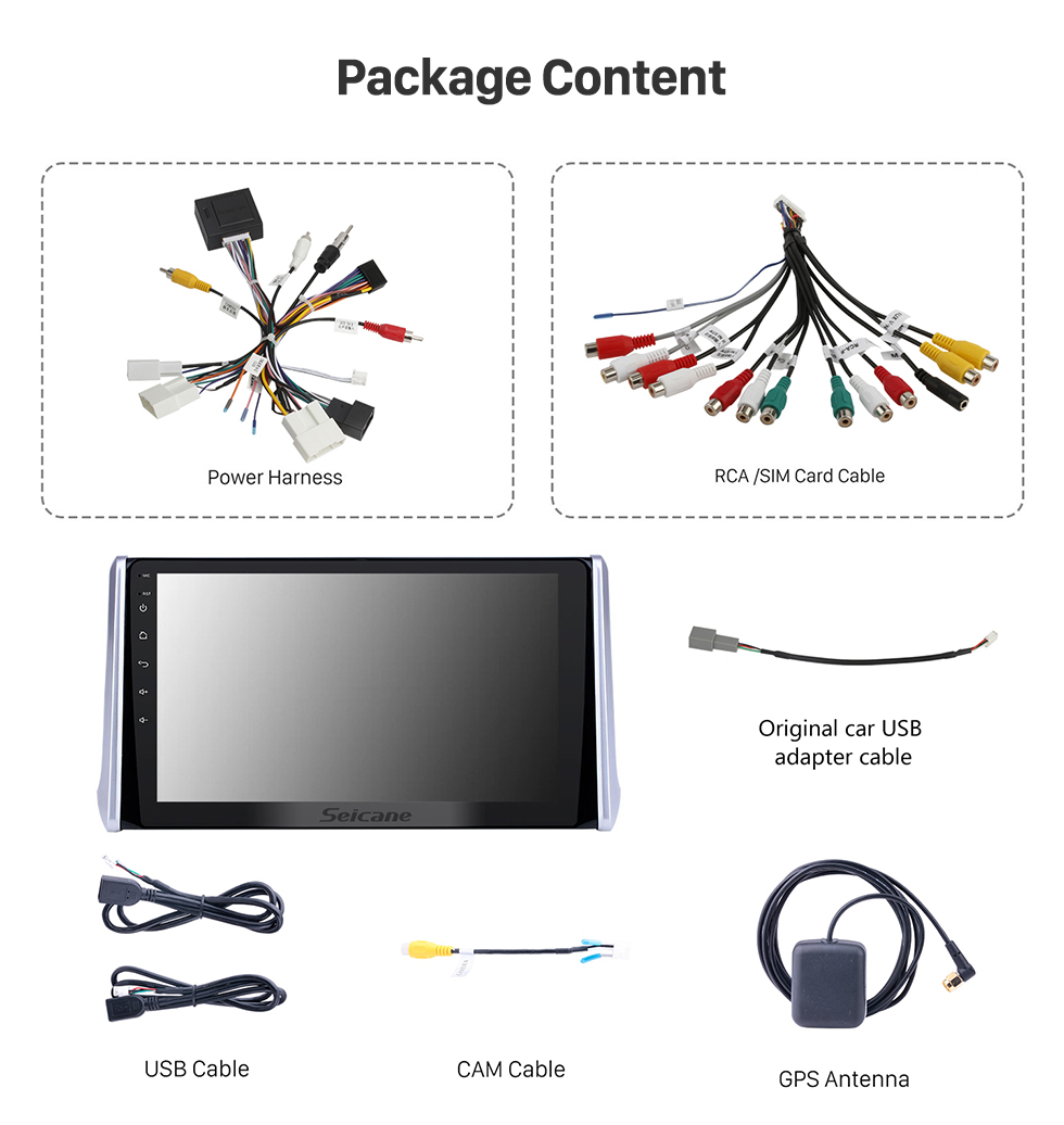 Seicane 10,1 pouces Android 13.0 HD Radio de navigation GPS à écran tactile pour Toyota RAV4 2019-2021 avec prise en charge Bluetooth USB WIFI AUX Carplay Caméra arrière OBD TPMS