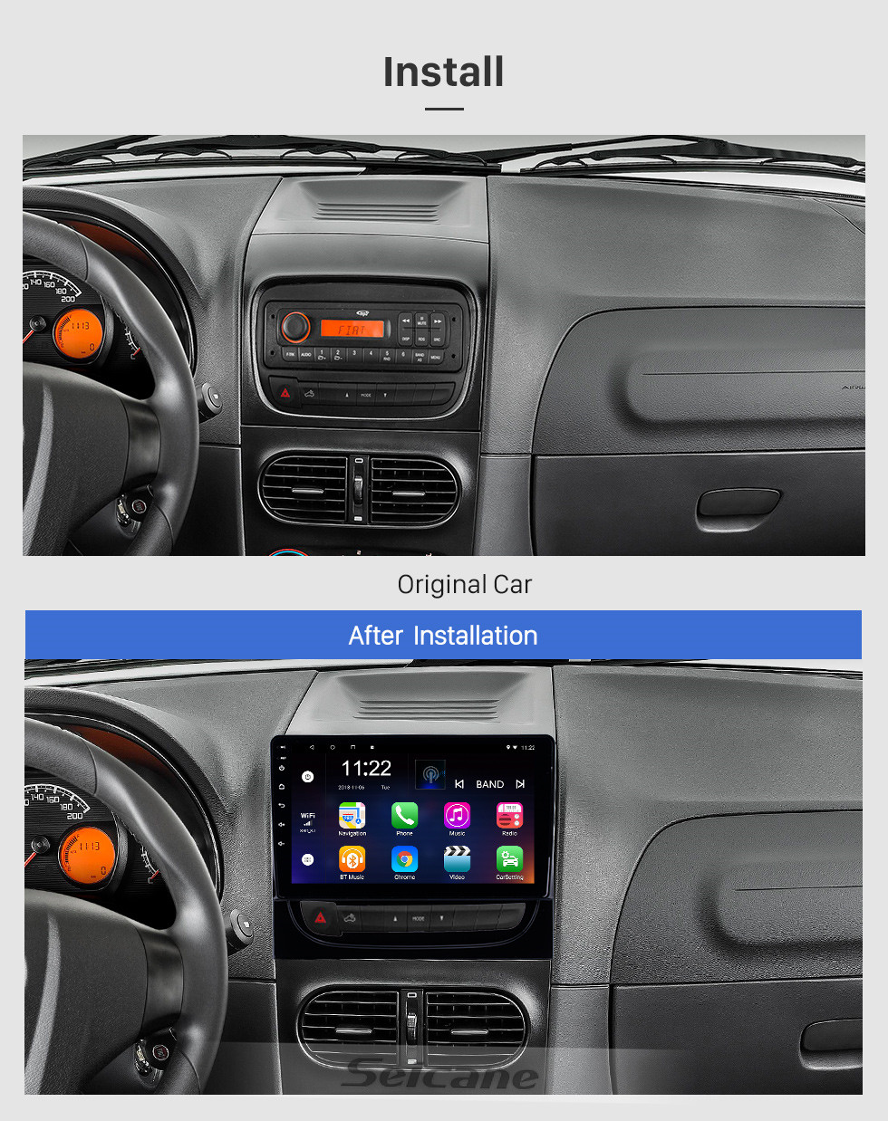 Seicane Radio de navegación GPS Android 10.0 de 9 pulgadas con pantalla táctil para 2012-2016 Fiat Strada / cdea con Bluetooth USB compatible con WIFI Cámara Carplay SWC 3G de respaldo