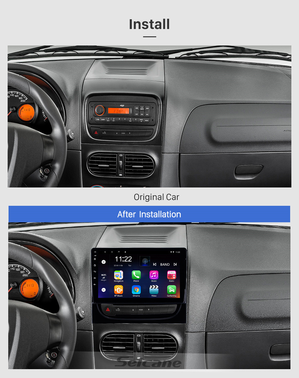 Seicane Écran tactile HD 9 pouces Android 10.0 Radio de navigation GPS pour 2012-2016 Fiat Strada / cdea avec support Bluetooth USB WIFI Caméra de recul Carplay SWC 3G