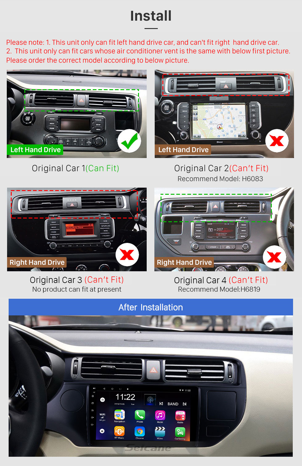 Seicane Android 10.0 Radio de navigation GPS à écran tactile de 9 pouces pour 2012-2014 Kia Rio LHD Kia Rio EX avec prise en charge Bluetooth USB WIFI AUX Caméra de recul Carplay SWC TPMS