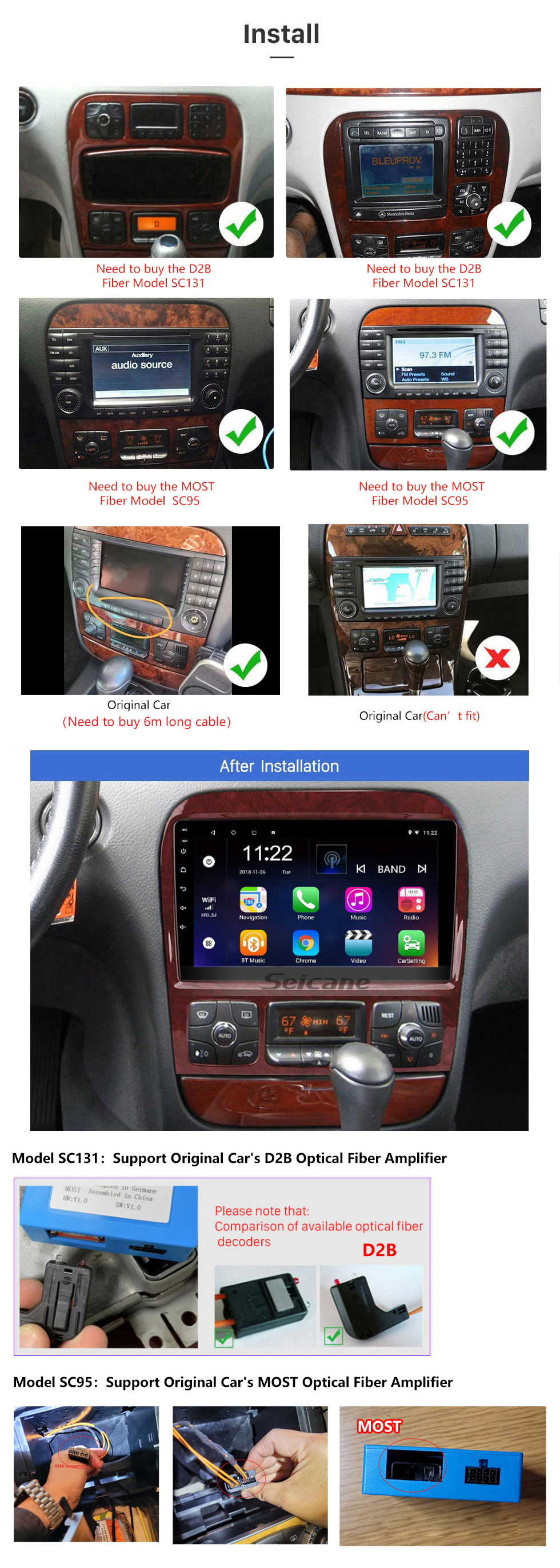 Seicane Android 12.0 HD Pantalla táctil de 9 pulgadas para 1998-2005 Mercedes Benz Clase S W220 S280 S320 S350 S400 S430 S500 Radio Sistema de navegación GPS con Bluetooth Carplay