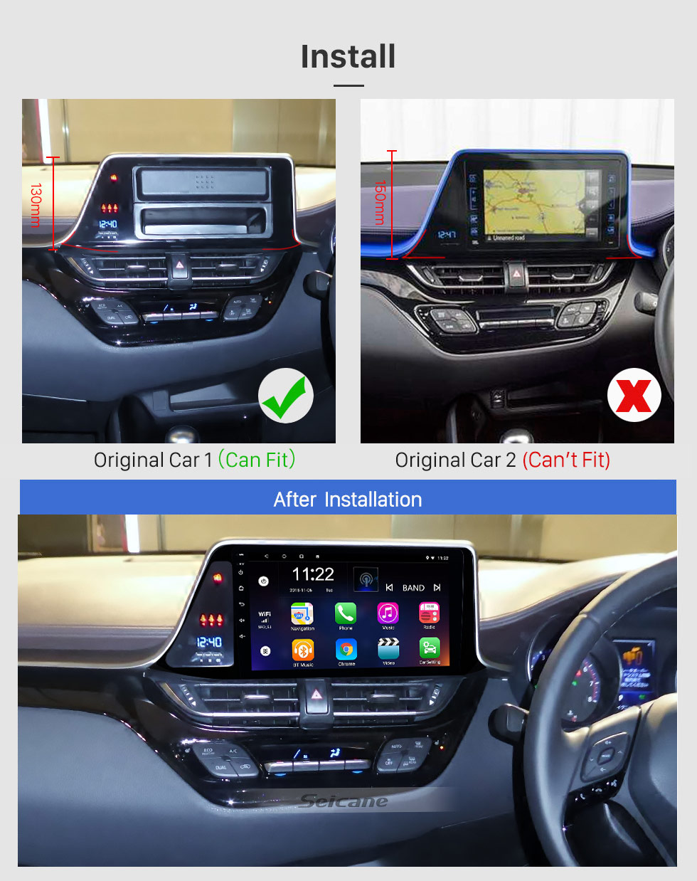 Seicane 2018-2019 Toyota C-HR RHD 9 inch Android 10.0 HD Touchscreen Bluetooth GPS Navigation Radio USB AUX support Carplay TPMS 3G WIFI Mirror Link Seicane 2018-2019 Toyota C-HR RHD 9 inch Android 10.0 HD Touchscreen Bluetooth GPS Navigation Radio USB AUX support Carplay TPMS 3G WIFI Mirror Link