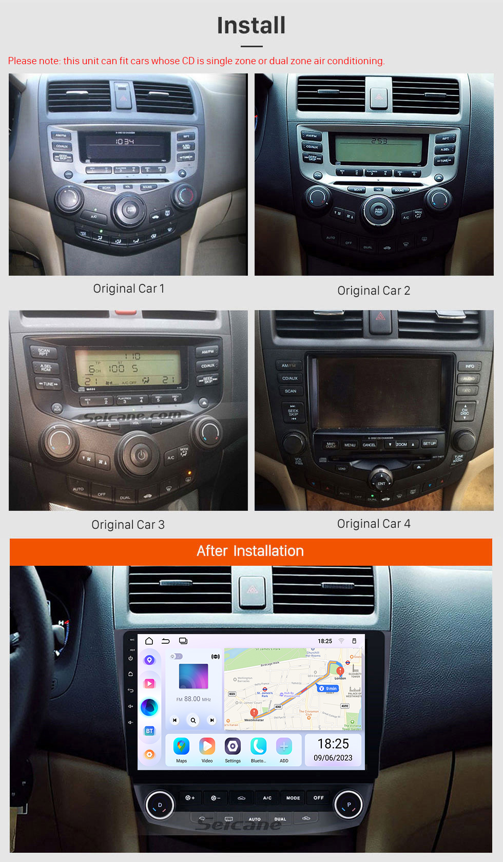 Seicane Android rádio do carro para 2003 2004 2005 2006 2007 Honda Accord 7 com tela sensível ao toque suporte bluetooth navegação gps câmera de visão traseira