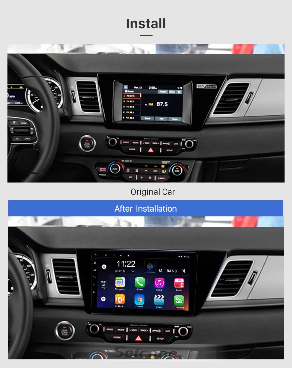 Seicane OEM 9 pulgadas Android 10.0 Radio para 2016-2019 Kia Niro Bluetooth Wifi Pantalla táctil GPS soporte para navegación Carplay DVR OBD cámara de visión trasera