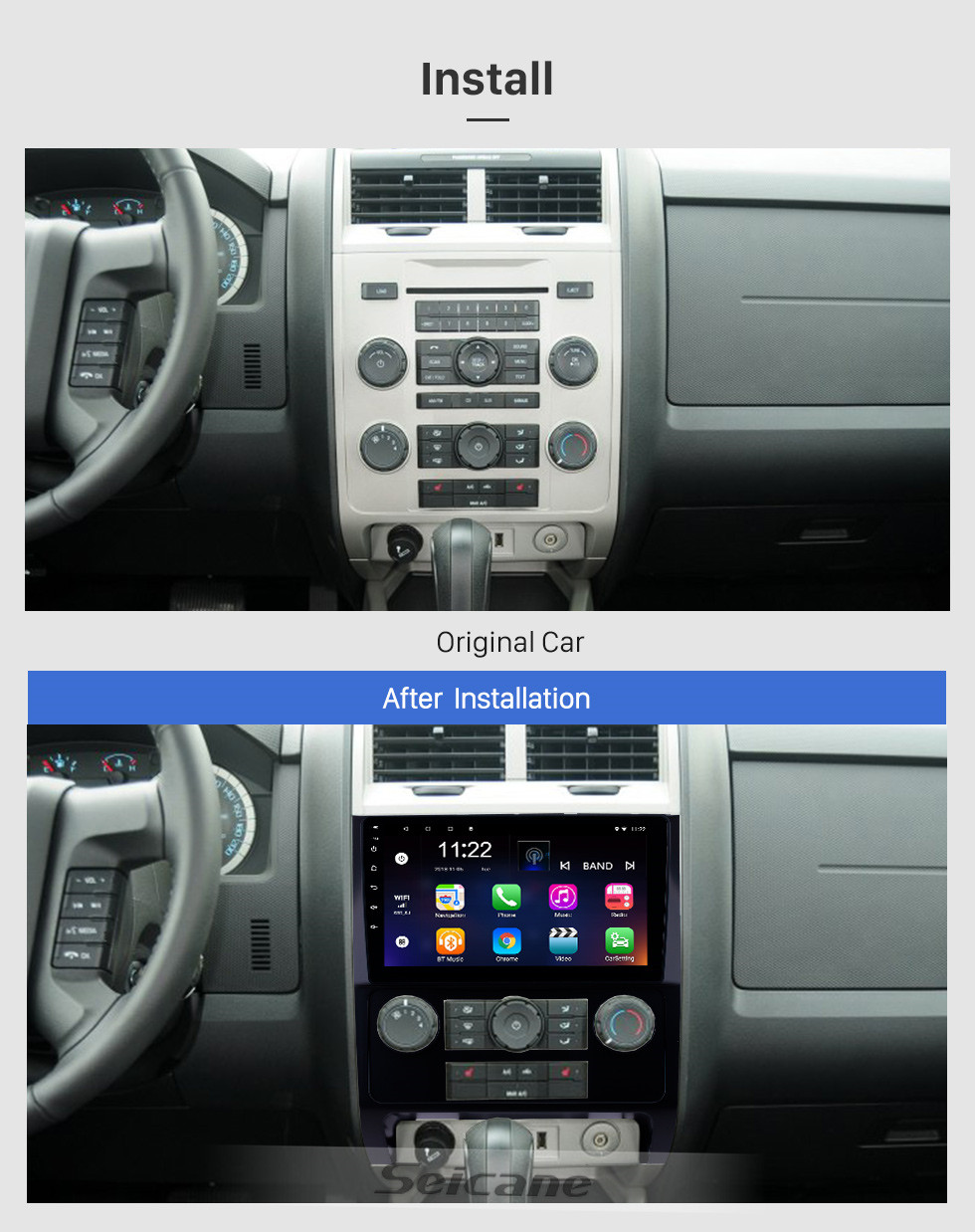 Seicane HD Touchscreen de 9 polegada Android 10.0 GPS Rádio de Navegação para 2007-2012 Ford Escape com suporte a Bluetooth USB WIFI Carplay SWC 3G TPMS OBD2 DAB + DVR