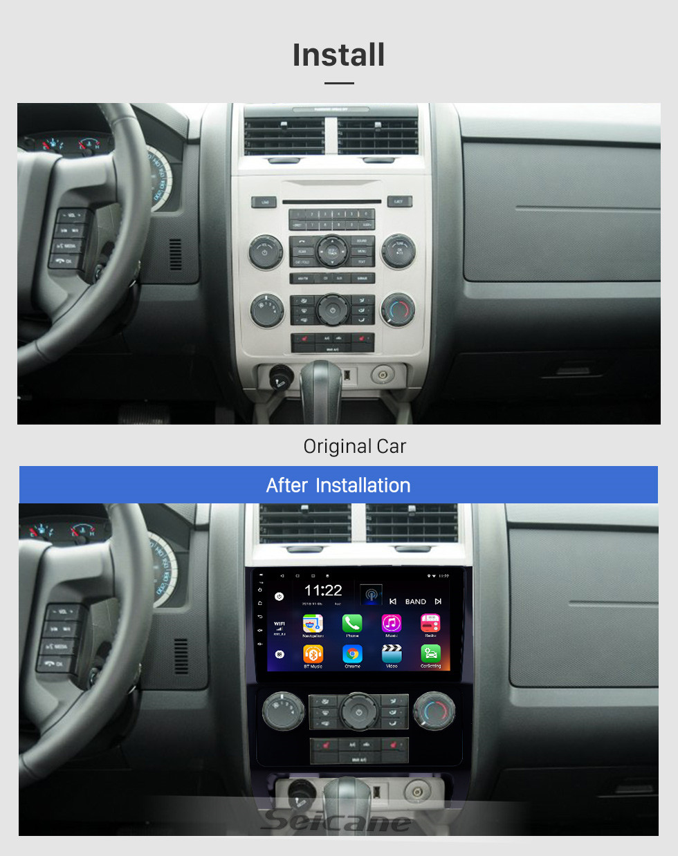 Seicane Écran tactile HD 9 pouces Android 10.0 Radio de navigation GPS pour 2007-2012 Ford Escape avec prise en charge de Bluetooth USB WIFI