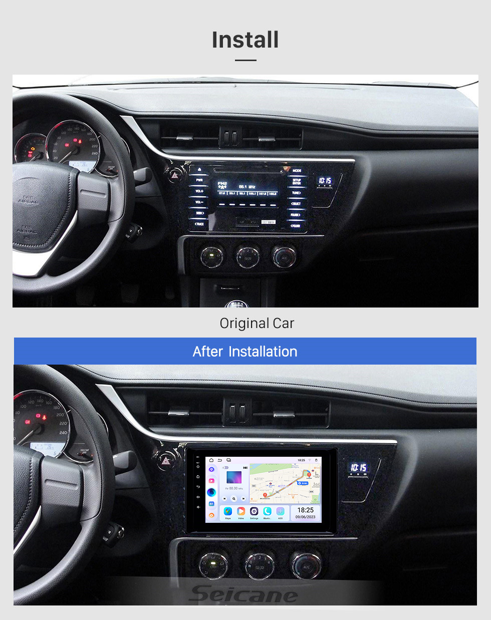 Seicane Radio con navegación GPS y pantalla táctil HD Android 13.0 de 8 pulgadas para Toyota Corolla 2017 2018 2019 con Bluetooth, USB, WIFI, control del volante, Carplay Seicane Radio con navegación GPS y pantalla táctil HD Android 13.0 de 8 pulgadas para Toyota Corolla 2017 2018 2019 con Bluetooth, USB, WIFI, control del volante, Carplay