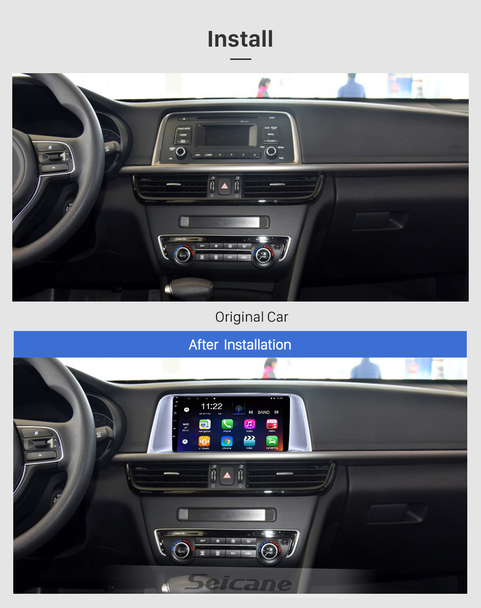 Seicane Pantalla táctil HD 9 pulgadas Android 13.0 Radio de navegación GPS para 2015 2016 2017 Kia K5 con Bluetooth USB WIFI Soporte de música Carplay SWC Cámara de respaldo